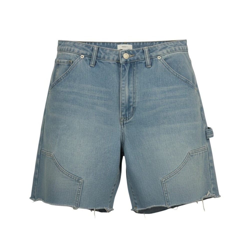 Forever 21 Womens Blue Denim Carpenter Shorts High Rise Raw Hem Light Wash 31